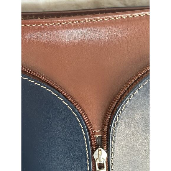 Vera Pelle Italian Leather Handbag Crossbody Blue With Brown Silvertone - Picture 8 of 16